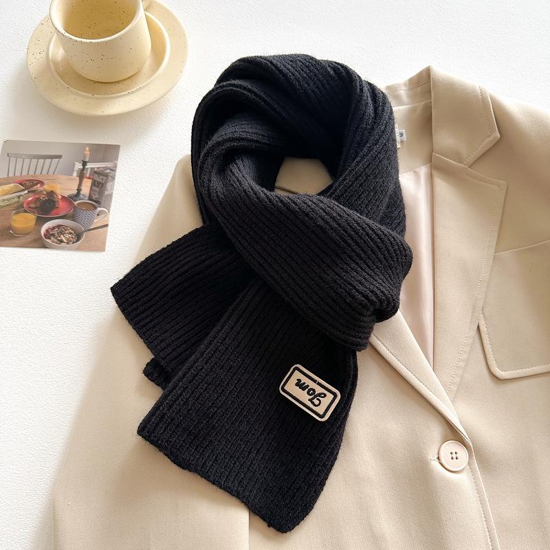 Women Winter Warm Knitted Scarf Solid Color Outdoor Thickened Neckerchief Vintage Long Scarves