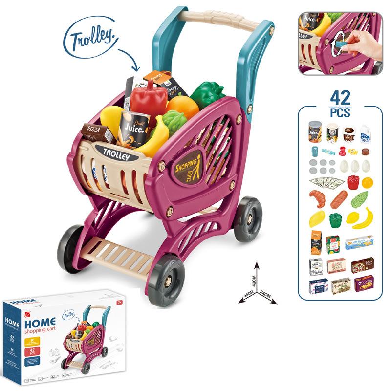 Play House Shopping Cart Children'S Simulation Vegetable Fruit Supermarket Shopping Cart Combination Set Girl Toys