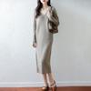 Women Sweater Dress 100% Wool MODERN NEW SAGA V-neck Knit Long Pullover Winter Jumpers Wool Long Dress Female