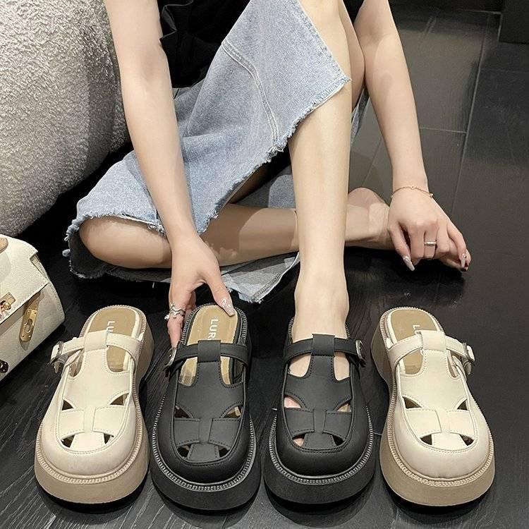 2024 new cool slippers non-slip thick-soled slippers fashion outer slippers Internet celebrity half slippers popular women's shoes
