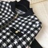European Women's Houndstooth Knit Cardigan Two-Piece Set Casual Wear
