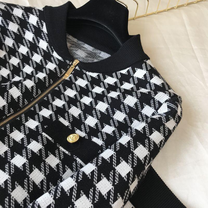 European Women's Houndstooth Knit Cardigan Two-Piece Set Casual Wear