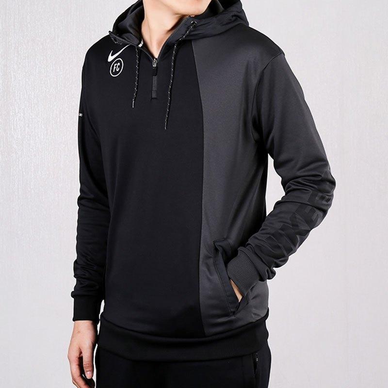 Nike Mikina s kapucí s reflexním potiskem loga abecedy na poloviční zip se stahovací šňůrkou Pánské topy Černá Šedá AT6098-060