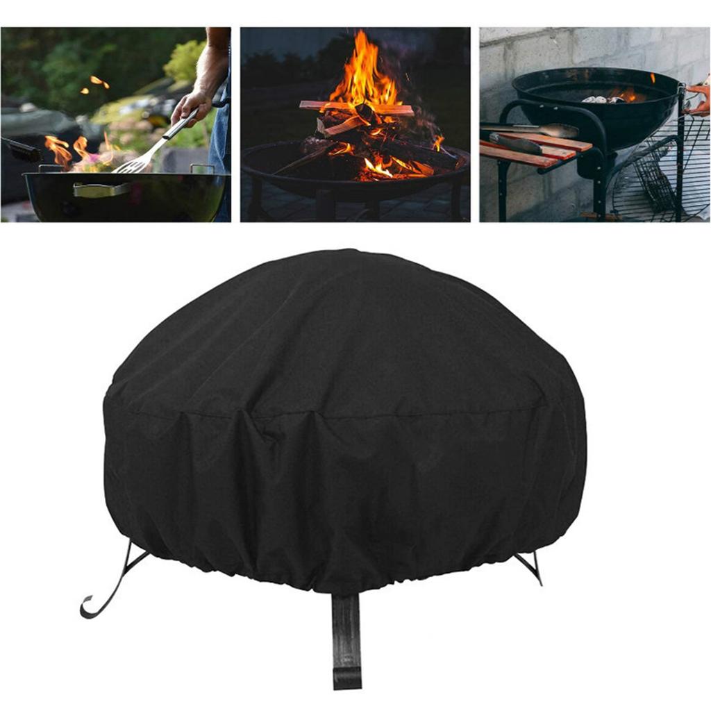 Fire Pit Cover 34in Diameter 15in Height 210D Silver Coated Water Proof Sunproof Firepit Cover for Outdoor Patio