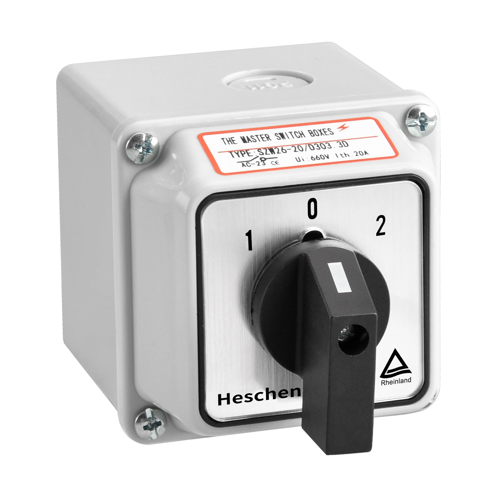 

Heschen Universal Rotary Cam Selector Switch 660V with Master and Exterior Box SZW26-20/D303.3D, 20A, 3-Position, 3-Phase 12-Terminal, CE, Switch, синій