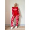 Rotes Hoho-gemustertes Plüsch-Pyjama-Set für Damen