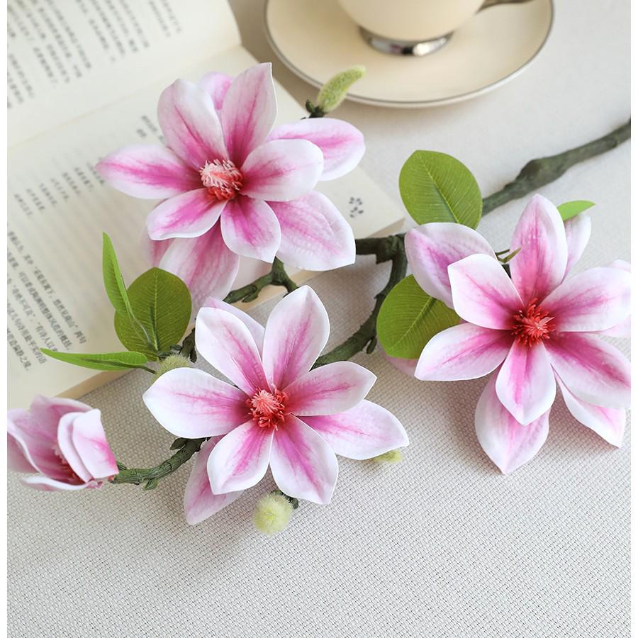New Chinese Style Hand-Feel Magnolia Artificial Flower Stem for High-End Living or Dining Room Display