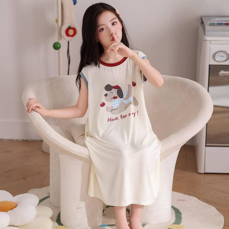 Girls Modals Sleep Dress Thin Nightgown Kids 3-8 Years Cartoon Princess Style Soft Comfortable Home Wear