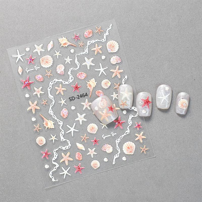 Shell Starfish Shell Nail Stickers Cute Starfish Decorative Stickers For Nails Diy 5D Self Adhesive Summer Manicure Decals