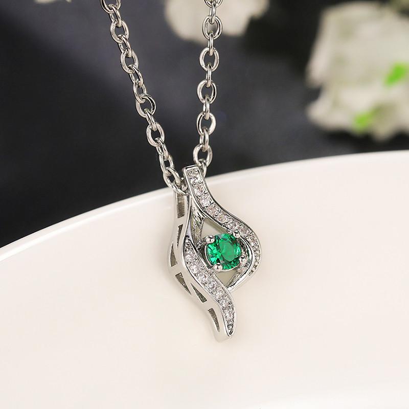 New Elegant Wedding Necklace for Women White/Green CZ Engagement Party Pendant Necklace Fancy Birthday Gift Trendy Jewelry