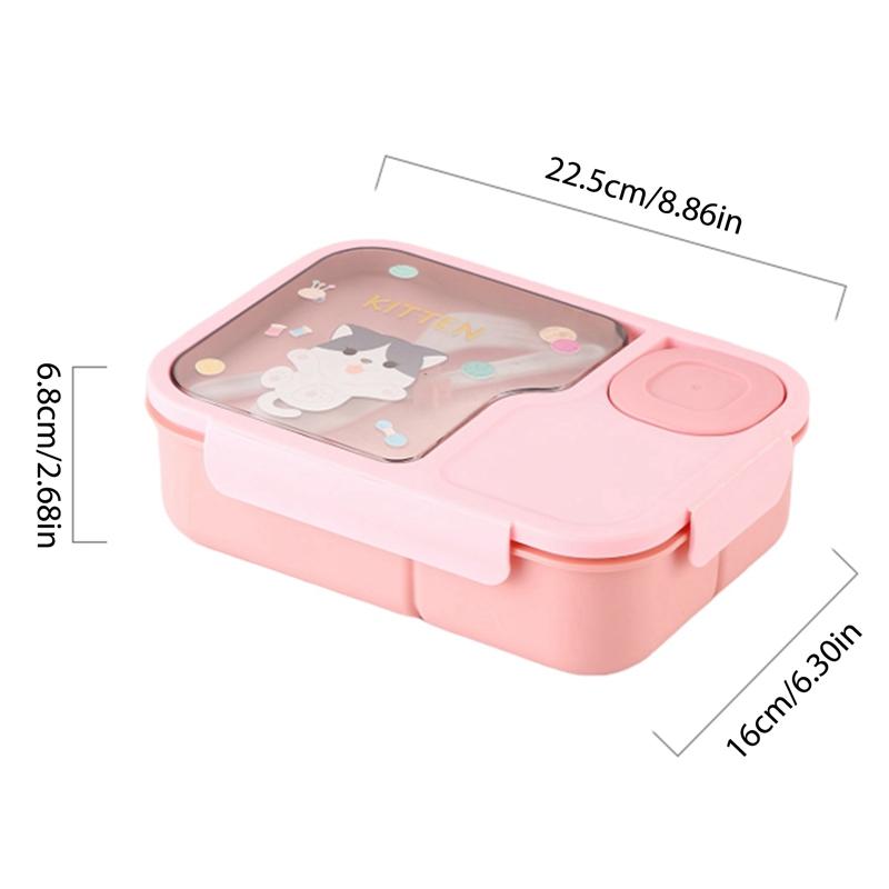

Ланч-бокс с рисунком из мультфильмов и животных для детей, отделения для бенто-боксов с вилкой и ложкой, студенческий контейнер для еды, коробка для пикника на открытом воздухе розовый