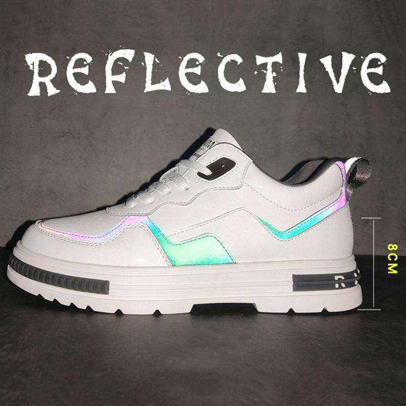 Herren Weiße Lässige Board-Schuhe Leder-Obermaterial Modisches Design Unsichtbare Erhöhung 8CM Neue Outdoor-Freizeit Rutschfest Weiche Lässige Schuhe