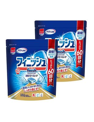 Finish Dishwasher Detergent Tablet Power Cube M 60 Pieces X 2 Bags [Bulk Purchase] (120 Uses)