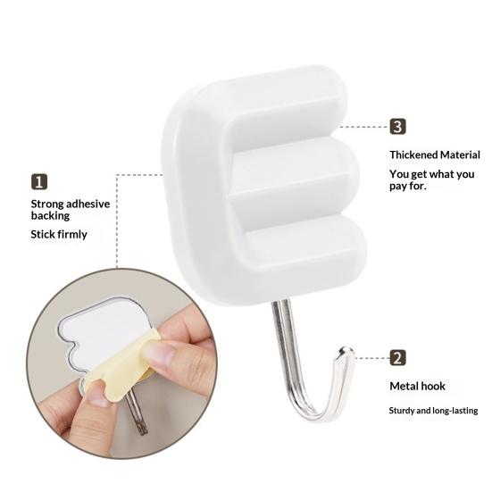 4Pcs/Set Letter Wall Decor Hooks Wall Mounted Love Hooks Waterproof Adhesive Bathroom Hooks for Entrance Bedroom Living Room