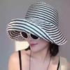 Korean Foldable Striped Bucket Hat for Women – Summer Sun Protection, Large Head Circumference