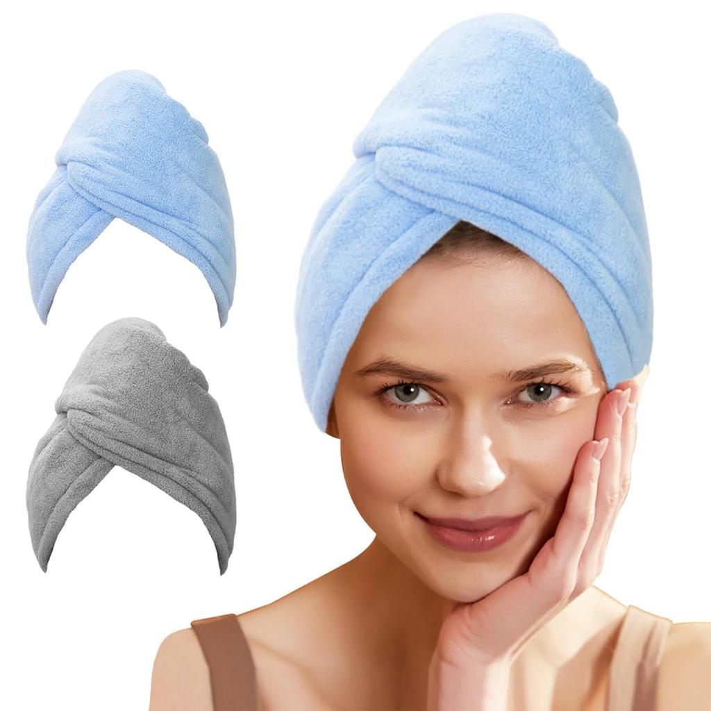 2 Pack Thick Hair Drying Towels, Ultra Absorbent Microfiber Girl Hair Towel, Soft Twist Hair Wrap Turban Drying Cap for Women Wet Curly Hair, Longe