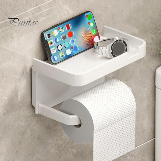 Toilet Paper Holder with Storage Shelf Strong Load-bearing Simple Installation Self-Adhesive Roll Paper Holder Bathroom Organizer