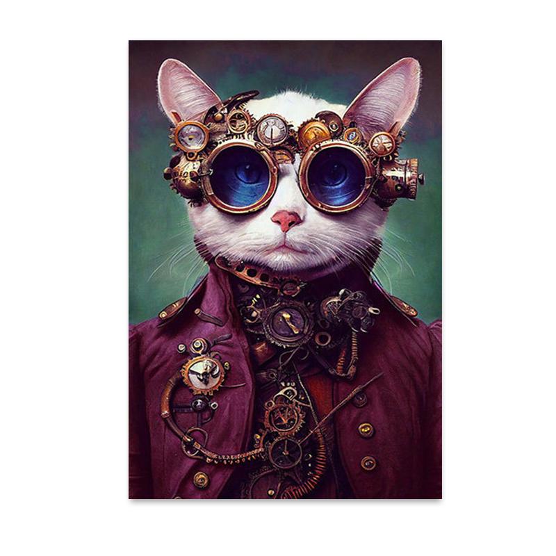 Retro Funny Animal Steampunk Cat Astronaut Rabbit Canvas Painting Posters Prints Wall Art Pictures for Living Room Home Decor