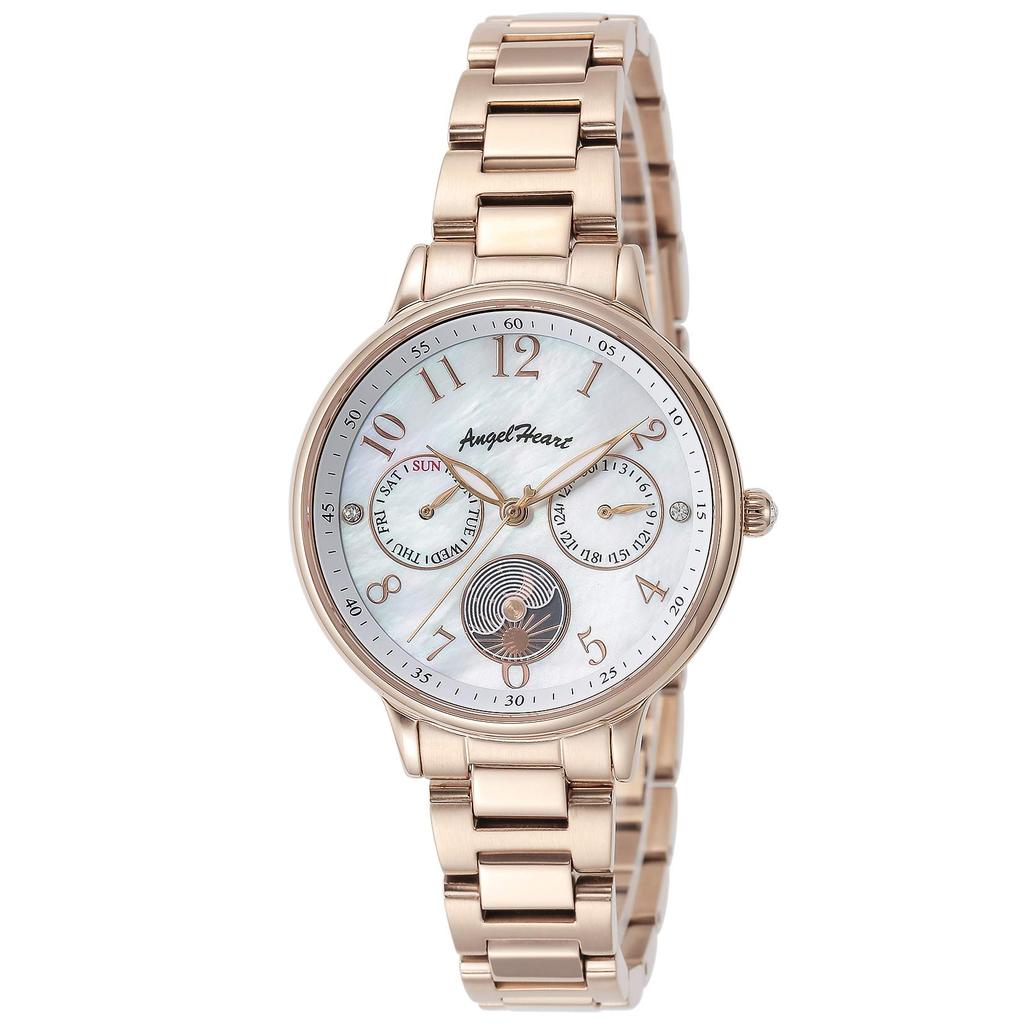 Angel Heart Twinkle Time Pearl Stainless Solar Official Warranty Watch, Dial, Steel, Battery, 33mm, Women's, TT33PG, Gold,