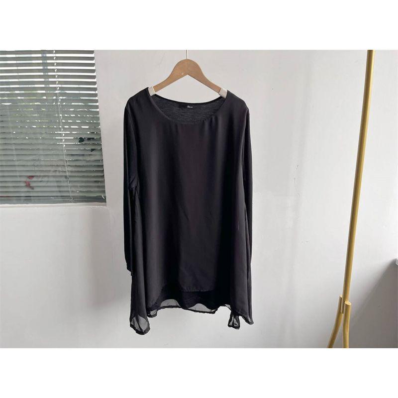 

Микродефект Высококачественная японская Однослойная Двухслойная Вуаль Шифон Свободная Свисающая Круглый вырез Длинные рукава Футболка Короткий рукав Мода Все-сочетаемая C7 Black M