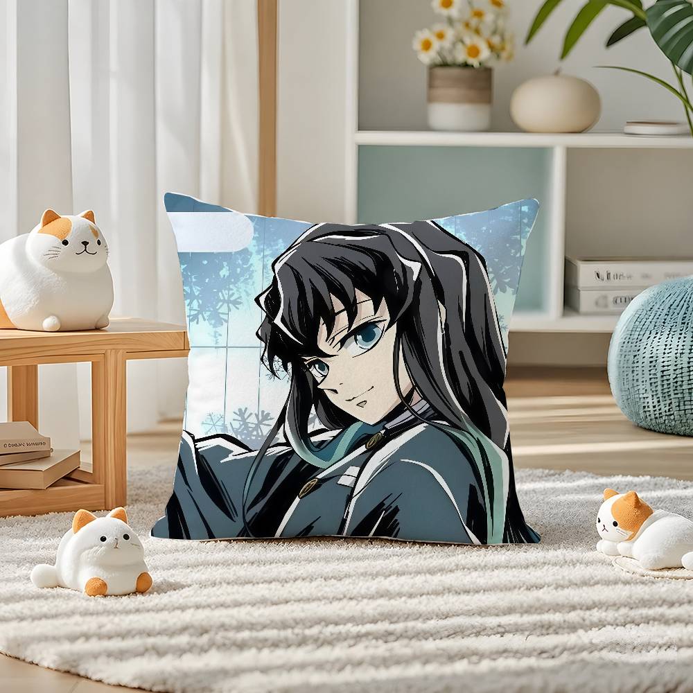 Demon Slayer Shinazugawa Sanemi Anime Plush Pillow Cover Soft Short Plush Cushion Cover For Sofa Bedroom Home Decor Gift