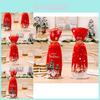 Festive Red Snowflake Wine Bottle Cover Set With Four Adorable Cartoon Characters For Christmas Decoration