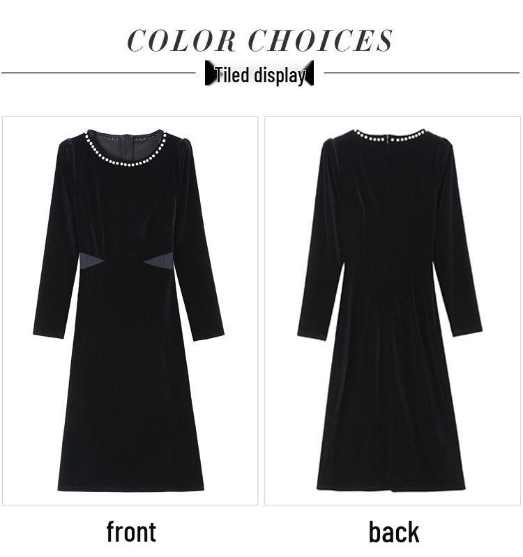 Velvet Hepburn Style Slim Black Formal Dress - Elegant Autumn/Winter Women's Long Dress