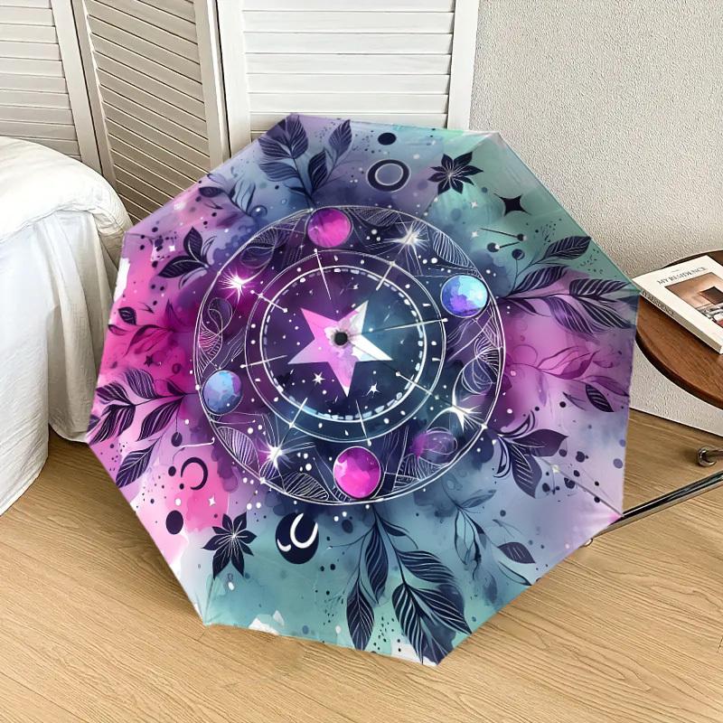 1pc Celestial Watercolor Mandala Umbrella with Plastic Handle,Suitable for All Seasons Home Travel Outdoor UmbrellaDD1267