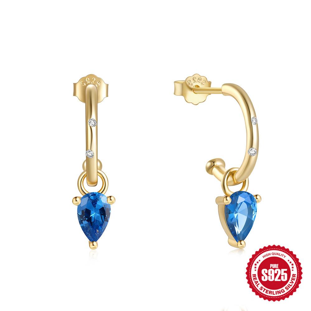 Stylish And Simple S925 Sterling Silver Style Temperament C-Shaped Diamond-Encrusted Earrings, Water Drop Diamond-Encrusted Earrings, Studs.