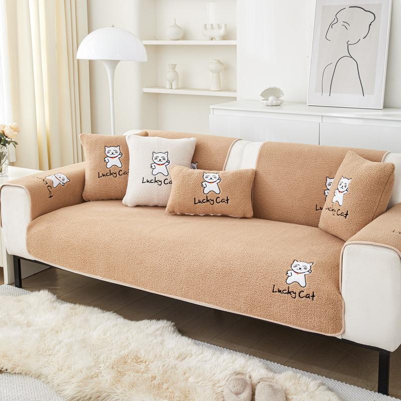 Cartoon Lamb Wool Sofa Cushion  Autumn And Winter New Thickened Seat Cushion High-End Non-Slip Sofa Cover Cover Cloth