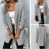 BITCED Autumn/Winter Women's Knitwear Solid-Colour Pocket Cardigan Sweater