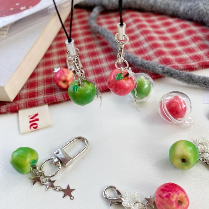 Cute Miniature Apples And Star Keychain For Girls Stylish Keyring Accessory For Backpack Or Phone Accessories