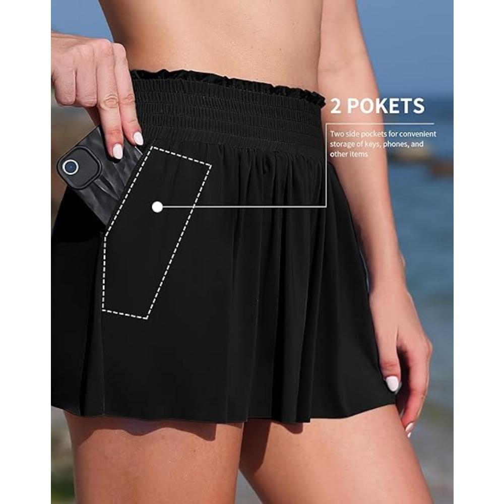 CHARMLEAKS Women's 3" High Waisted Swim Shorts with Pockets Flowy Borad Shorts Tummy Control Athletic Bathing Suit Bottoms