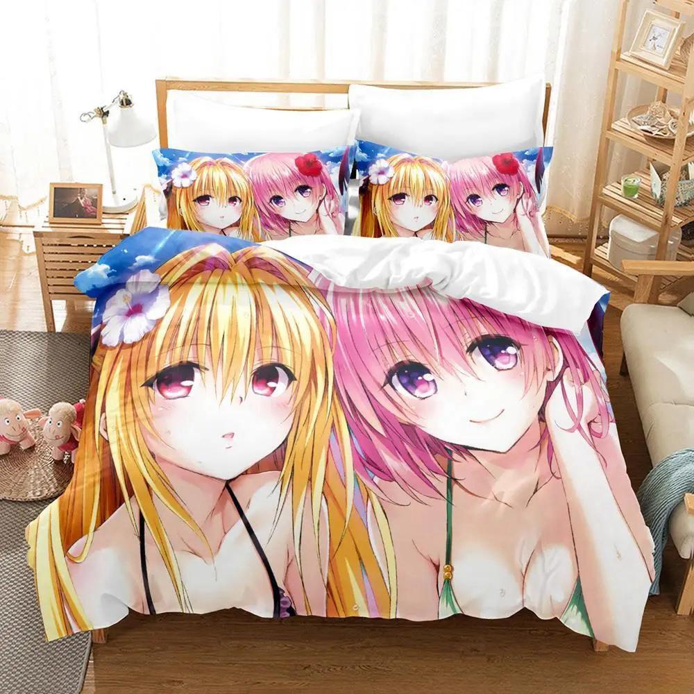 Comforter Anime Yami To Love Ru Bedding Set Bed Set Comforter King Queen Size Boys Adult Home Textiles