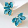 Vintage Red Enamel Petal Post Stud Earrings For Women Metal Flower Temperament Earrings Jewelry Daily Holiday Gifts