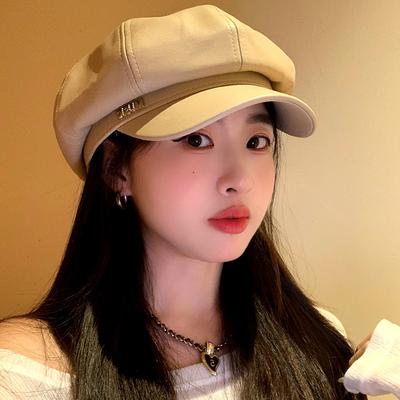 Three Dimensional Leather Octagonal Hat for Women In Autumn and Winter Warm and Versatile Newsboy Hat New Large Head Circumference British Beret Hat