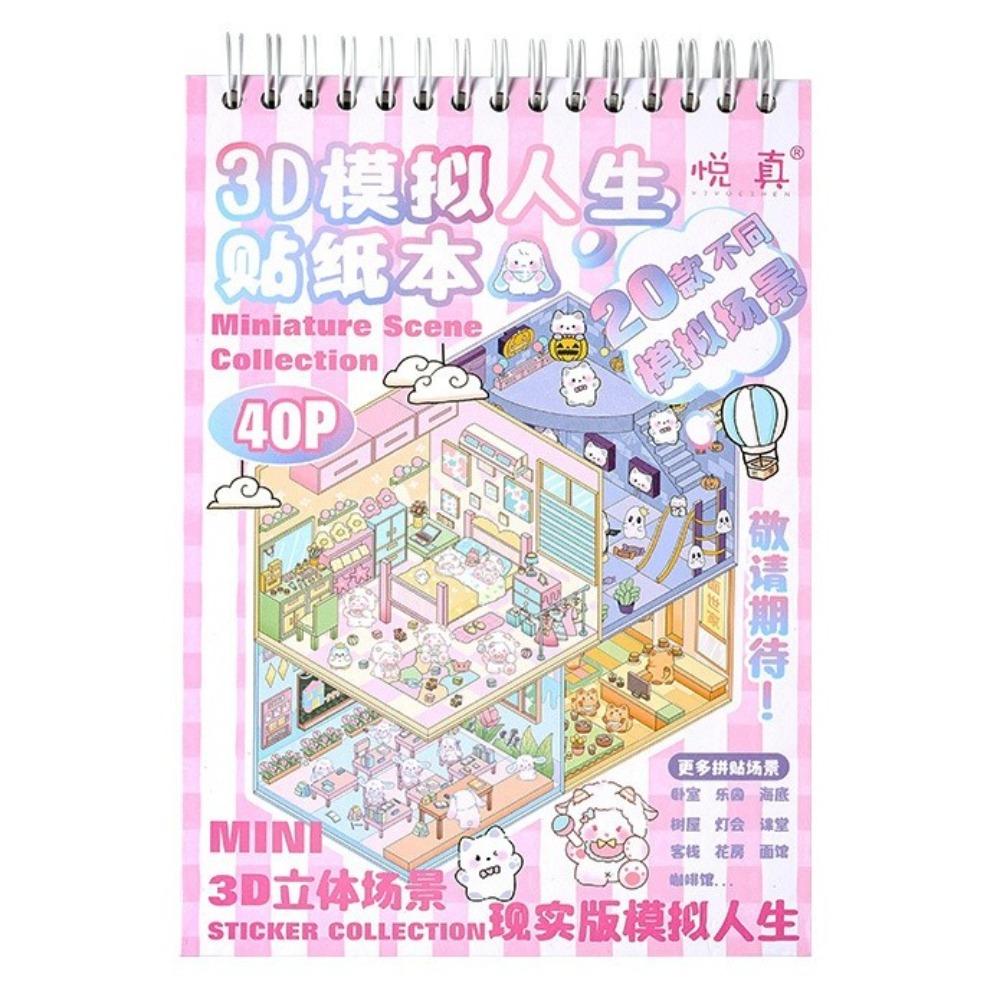 New Cartoon 3D Landscape Sticker Book 40 Sheets DIY Miniature Scene Stickers Kit 20 Scenes Pocket Sticker for Students
