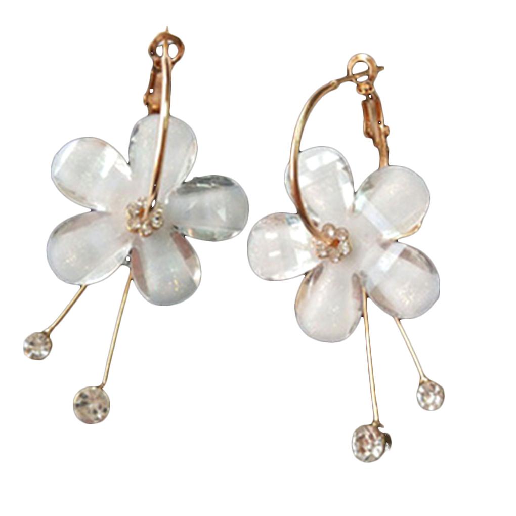 

1 Pair Flower 5 Petal Tassel Earrings Crystal Camellia Earrings Women Girls Wedding Party Ear Jewelry
