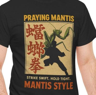 Chinese Kung Fu Mantis Fist Print TShirt Cool Martial Arts Graphic Tee Unique Kungfu Style Top for Training and Casual Wear