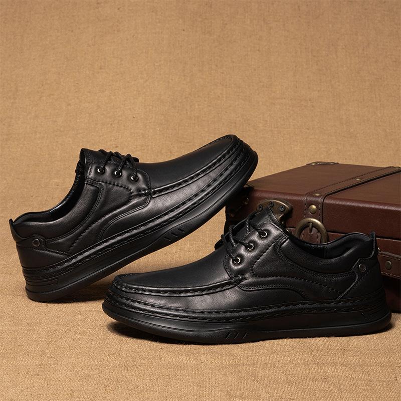 Genuine Leather Men's Leather Shoes Men's Cowhide Business Casual Shoes Round Toe Toe Shoes Soft Soled Thick Soled Shoes One Foot Men's Shoes