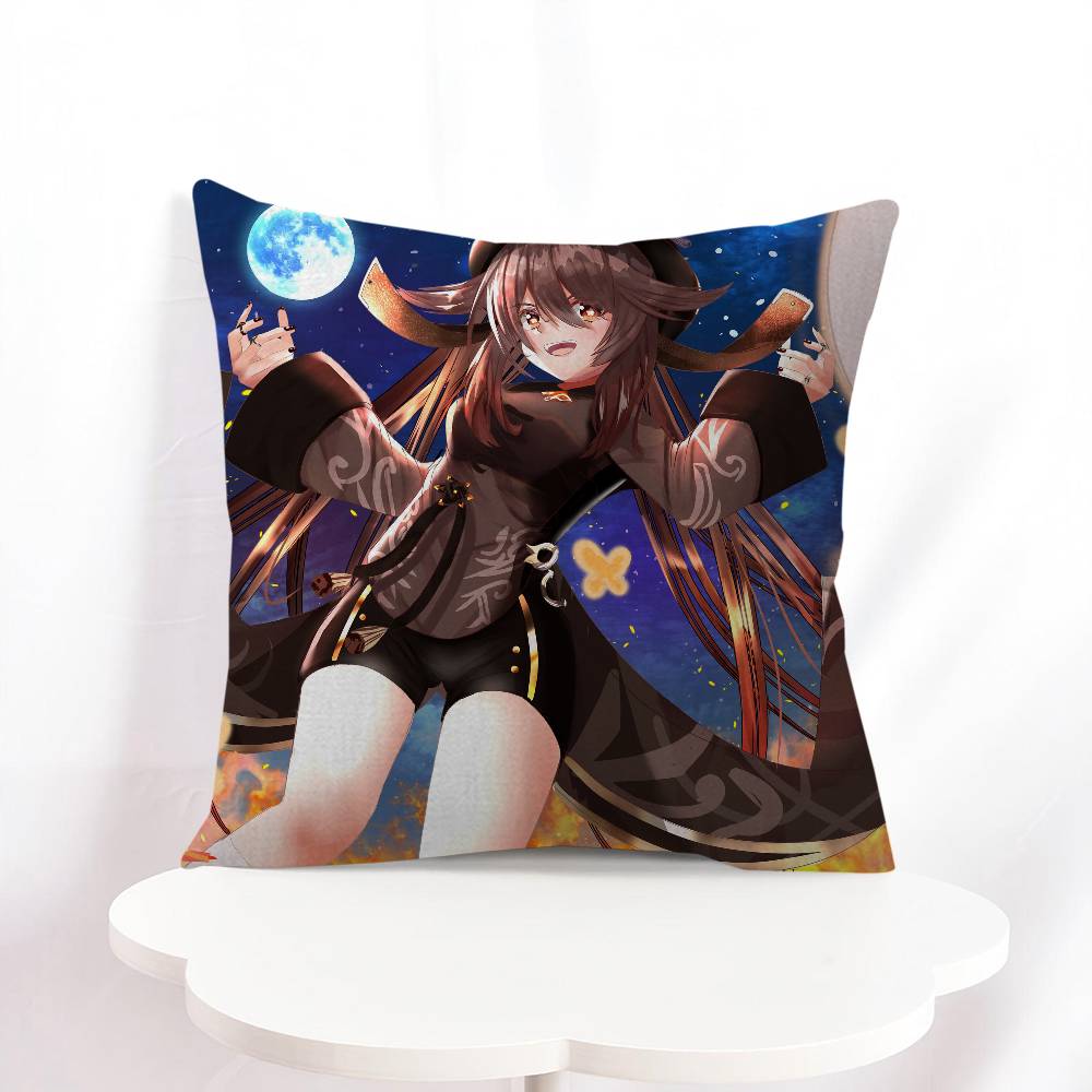H-Ху Тао Аниме Офисная Подушка Наволочка Автомобильная Наволочка 45X45СМ Поясничная Наволочка Диванная Наволочка 16x16Inch