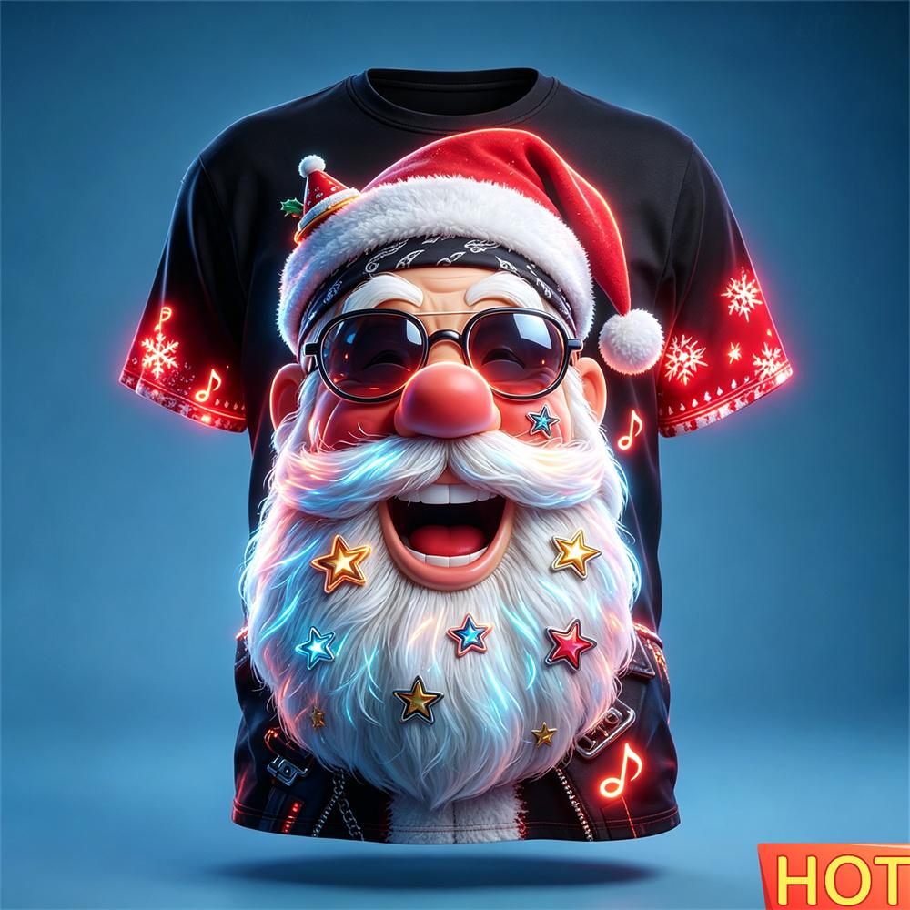 Santa print t-shirt funny holiday party fashion clothing christmas harajuku short-sleeved top