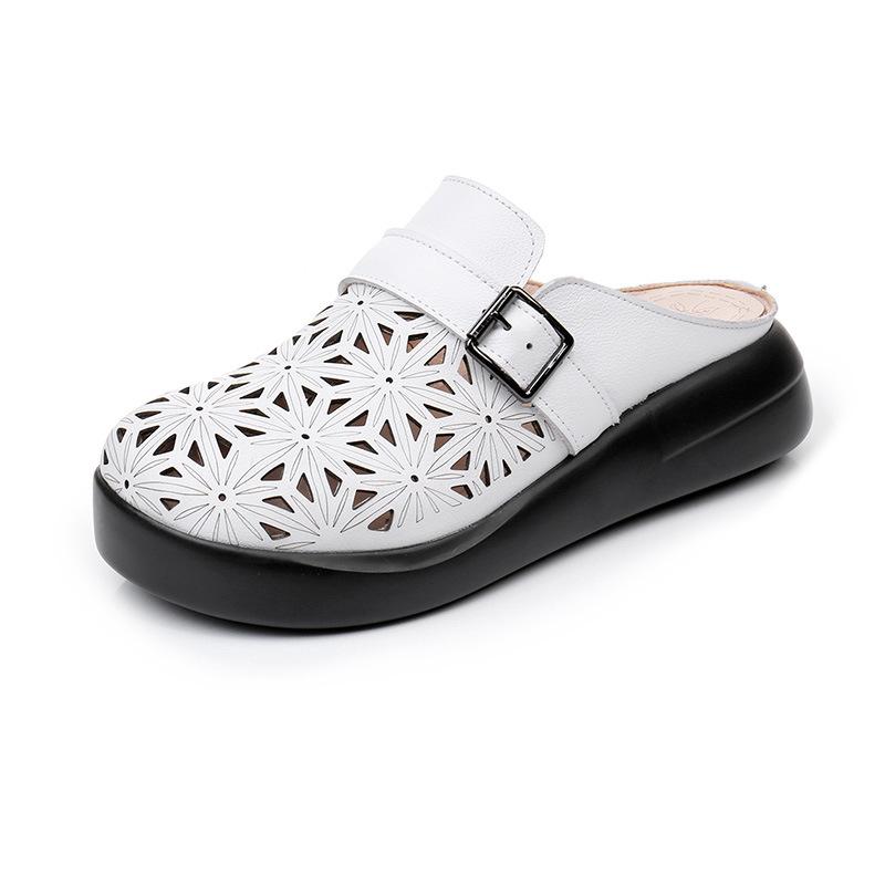 Fashion GKTINOO Roman Summer Mule Shoes Women Genuine Cow Leather Soft Sole Buckle Strap Female Sandal Slippers Handmade