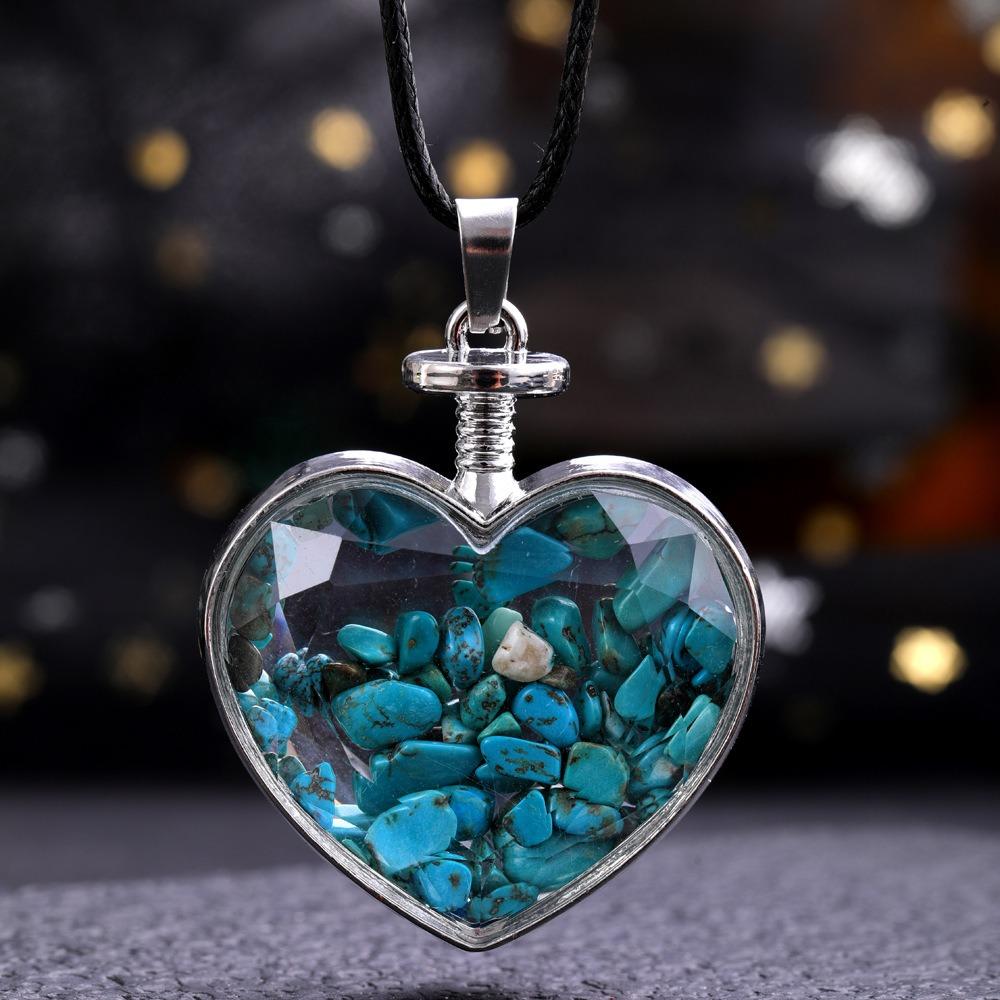 Natural Stone Bottle Necklace For Girls Creative Gift Broken Stone Jewelry Healing Crystal Stone Heart Pendant Love Glass Bottle