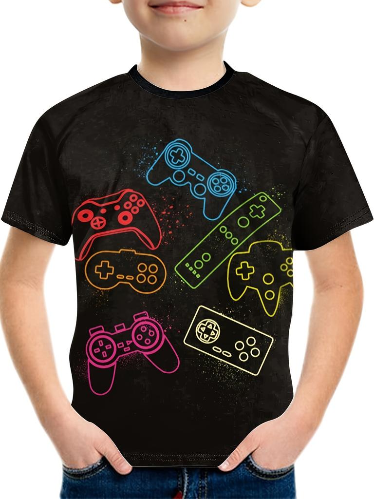 T-shirt per Ragazzi Manica Corta Stampa 3D Gamepad Abbigliamento Estivo per Bambini Moda Casual Girocollo Maglietta per Ragazzi Top Abbigliamento per Bambini