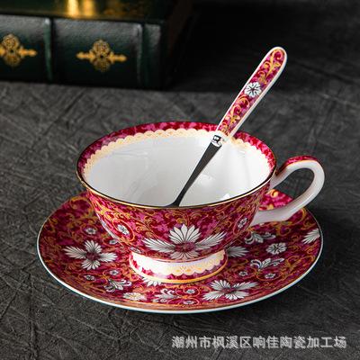 200ml Europe Oil Painting Bone China Coffee Cup Mug Plate Spoon Set Luxury Elegant Mug Porcelain Tea Cup Teaware Party Drinkware