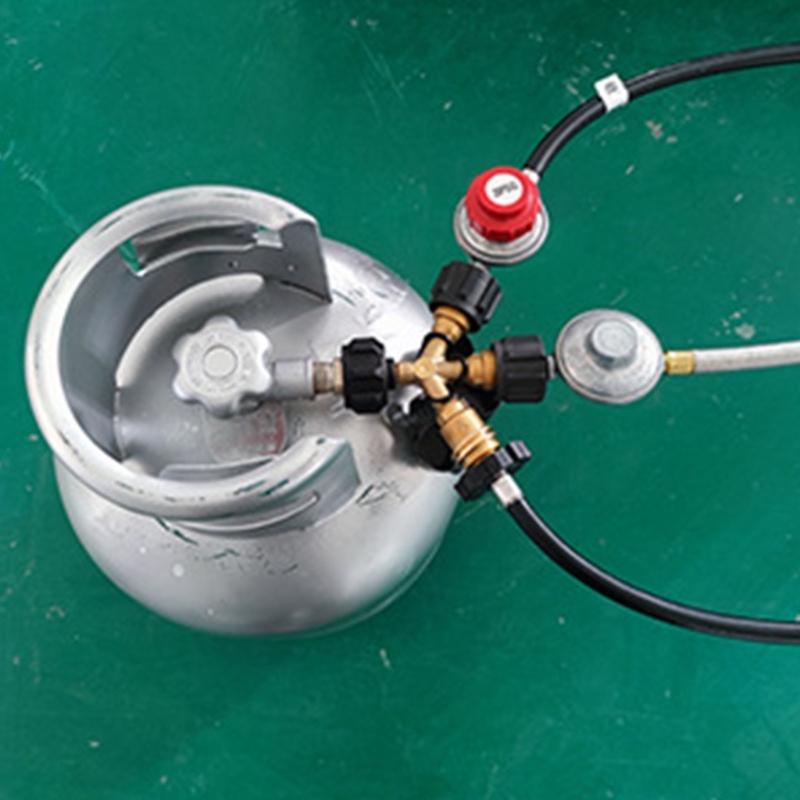 3 Way Propane Tank Y Splitters Adapter Brass Construction With Pressure Gauge Safety Shut Off Valves For Multiple Appliance Connection