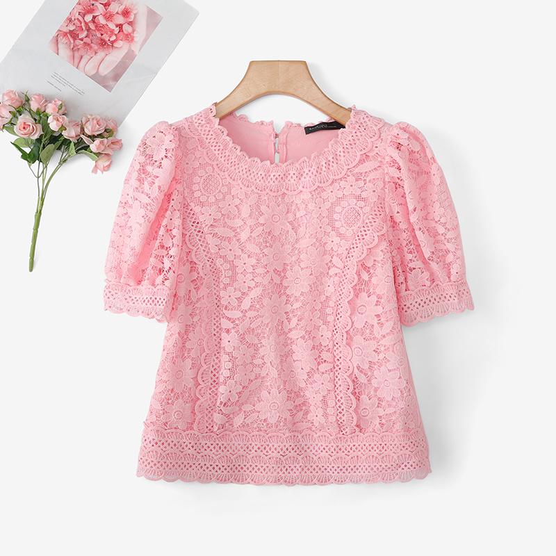 

ZANZEA Женская повседневная блузка с круглым вырезом и коротким рукавом в стиле пэчворк из кружева L