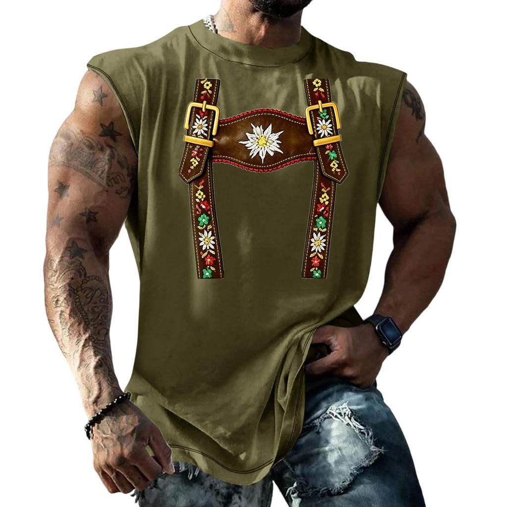 Men Sleeveless Tank Top Loose Fit Casual Streetwear Printed Texture Pattern Summer Vest for Outdoor Sports and Daily Wear
