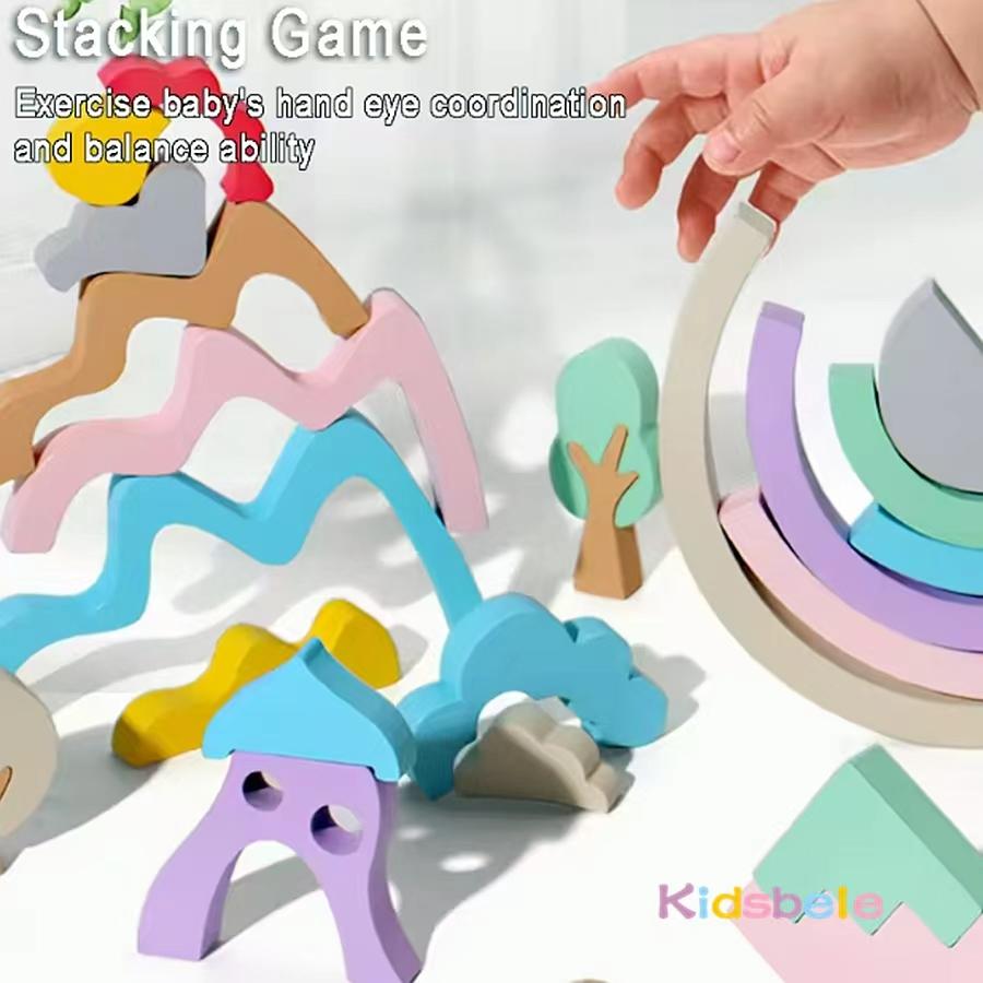 44PCS Montessori Wooden Colorful Stacking Balance Sensory Game Stones Rainbow DIY Building Blocks Birthday Christmas Party Gift